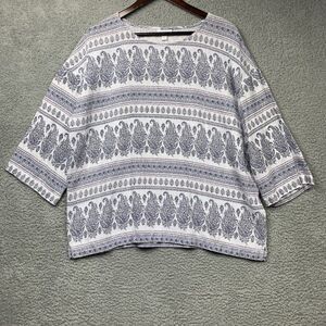 Pure Jill Shirt Womens L Paisley Floral Boho Geometric Hemp Blouse